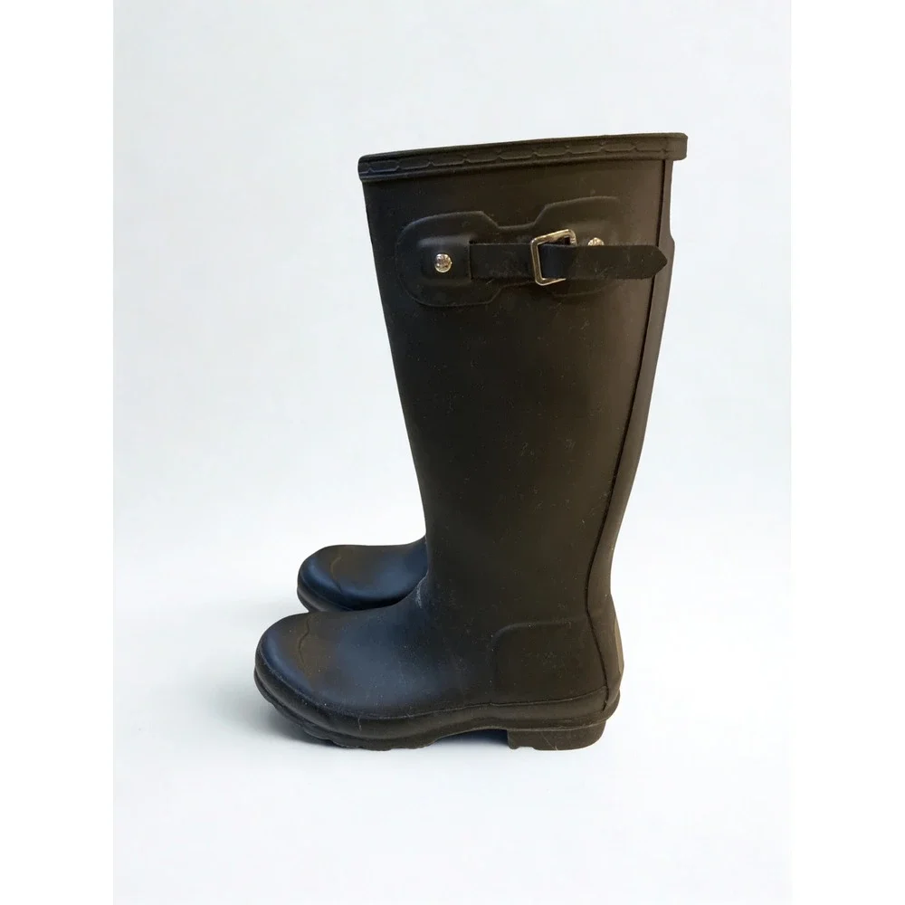 Hunter Kids Tall Rain‎ Boots Black Waterproof Rubber Buckle Boot-Flawed